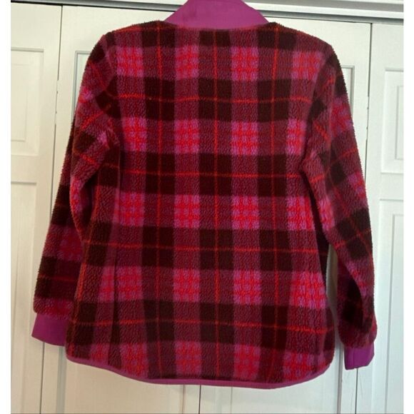 Talbots pink cozy plaid Sherpa zip front fleece size MP - Picture 7 of 12